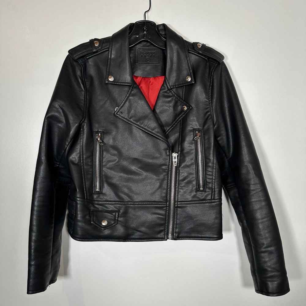 Grunge Black Moto Jacket‎ BLANKNYC Vegan Leather Red Lining Biker Core Punk
